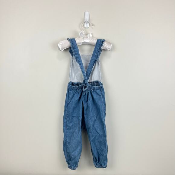 Mini Boden Chambray Ruffle Heart Dungarees 12-18 Months - Picture 6 of 8